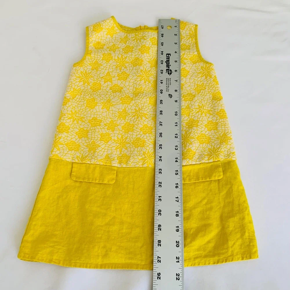 EPK Shift Dress Girls 5 Yellow Floral Lace Linen Blend Garden Retro‎ Mod France